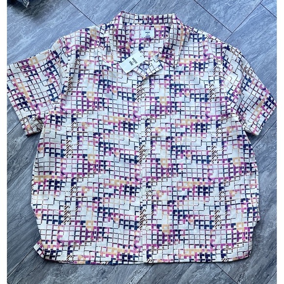 Mode of One Other - Mode of One Men's XXL Shirt Squared Up Relaxed Geo-Print Button-Down Shiny Twill